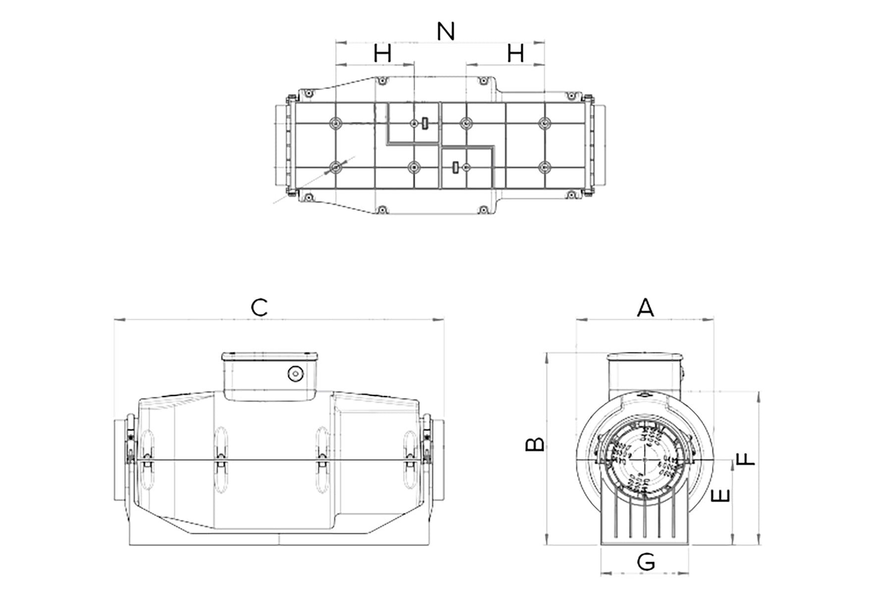 Vortice Lineo 150 Quiet ES Dimensions