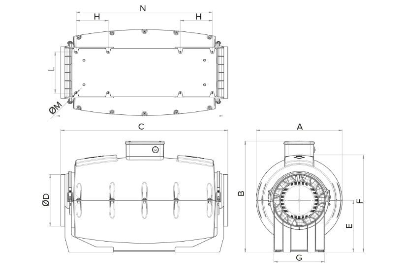 Vortice Lineo 200 Quiet ES Dimensions