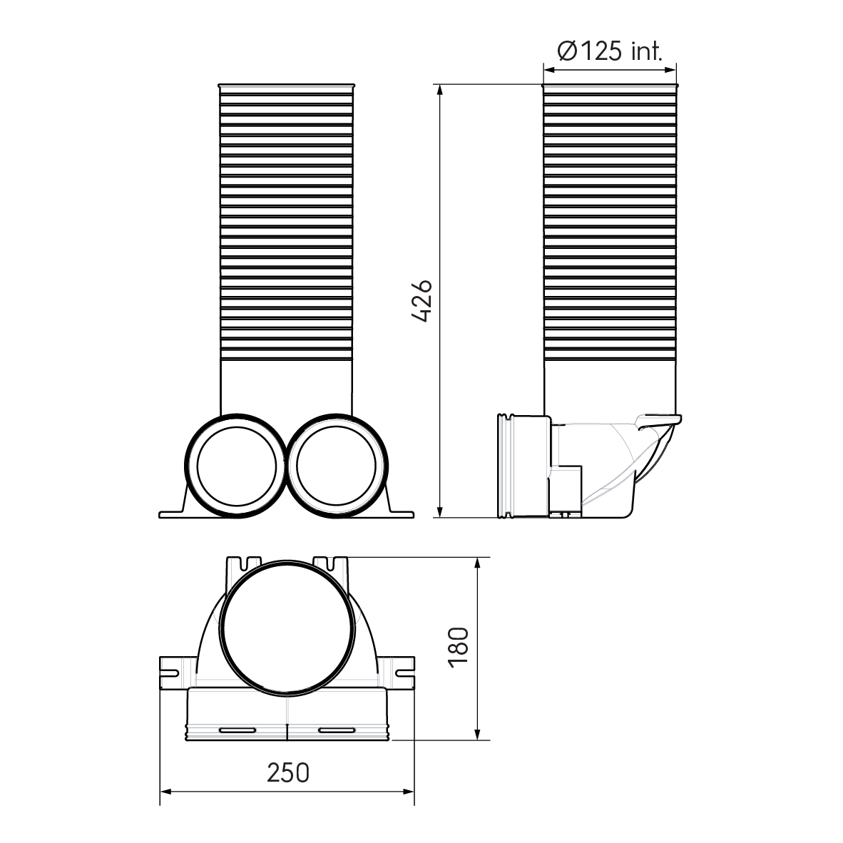 Air Excellent 2 x AE48C Valve Adaptor 125mm 90°