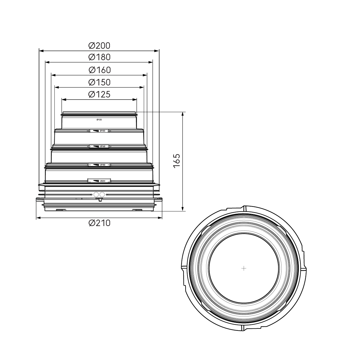 Air Excellent Distribution Box Stepped Adaptor 125-150-160-180-200