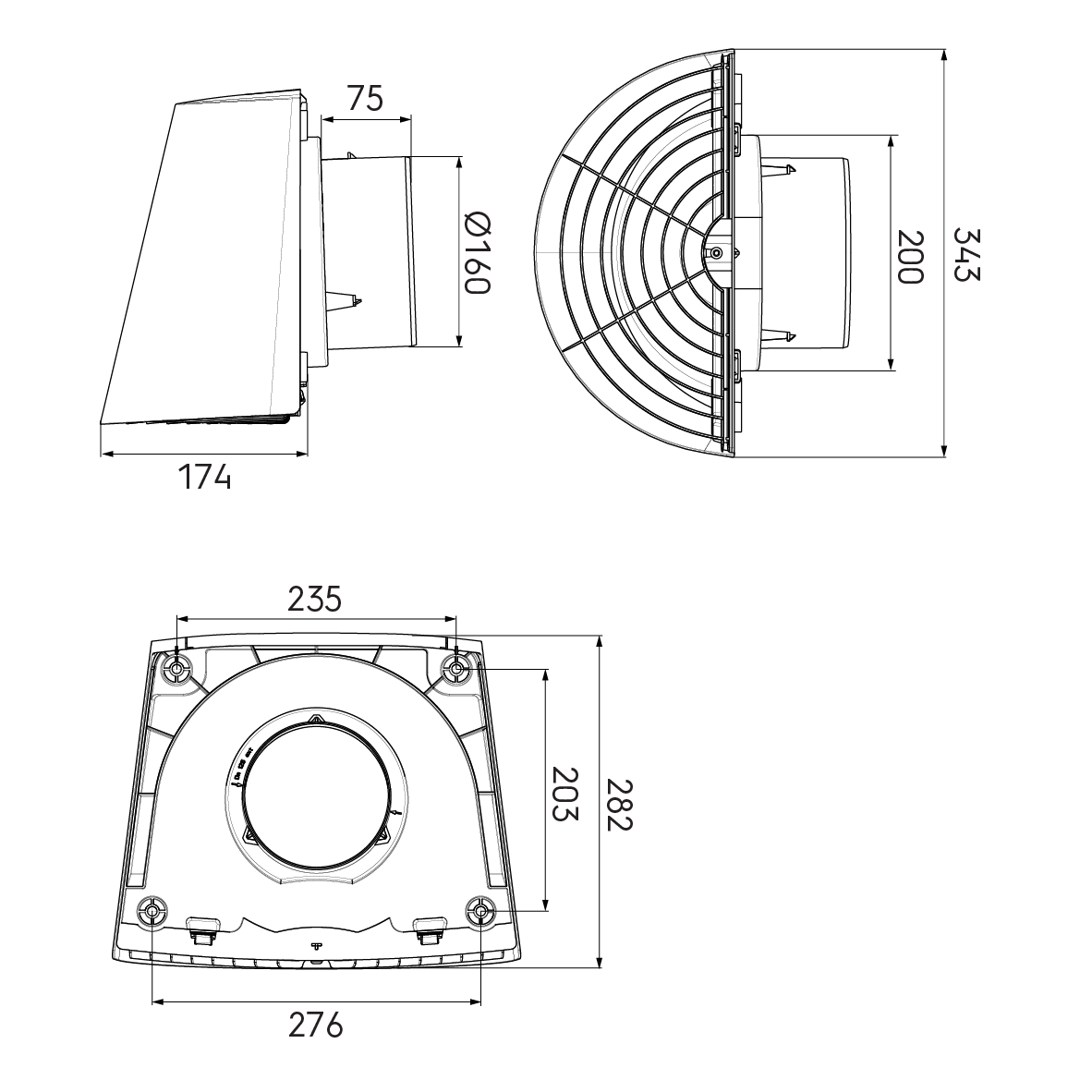 Contego Wall Terminal 160mm Black Grey