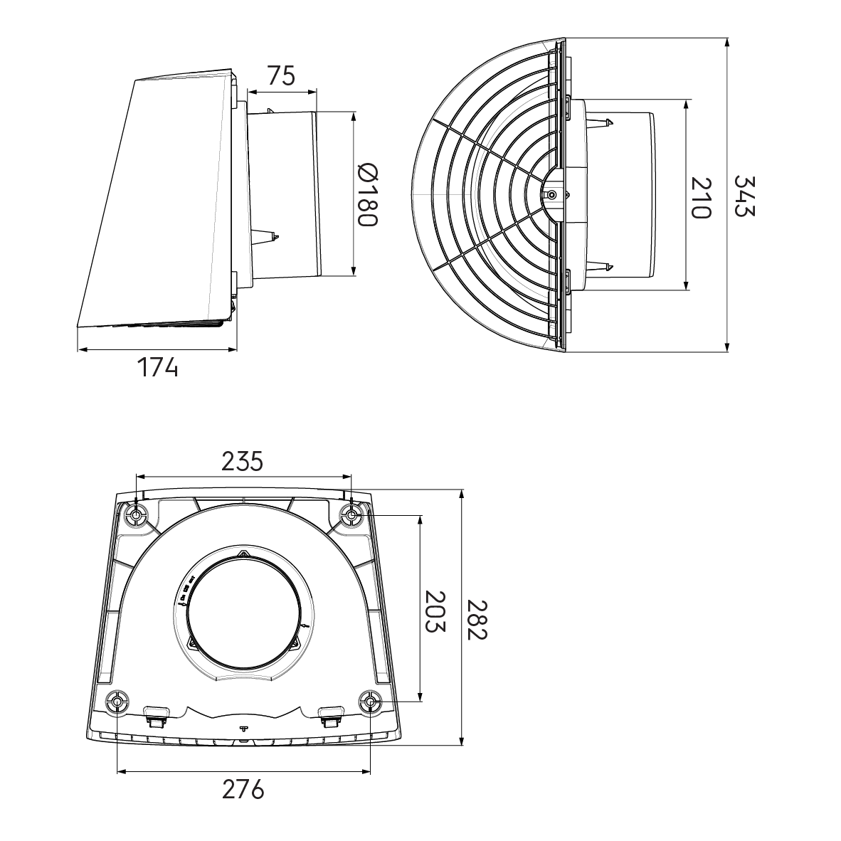 Contego Wall Terminal 180mm Black Grey