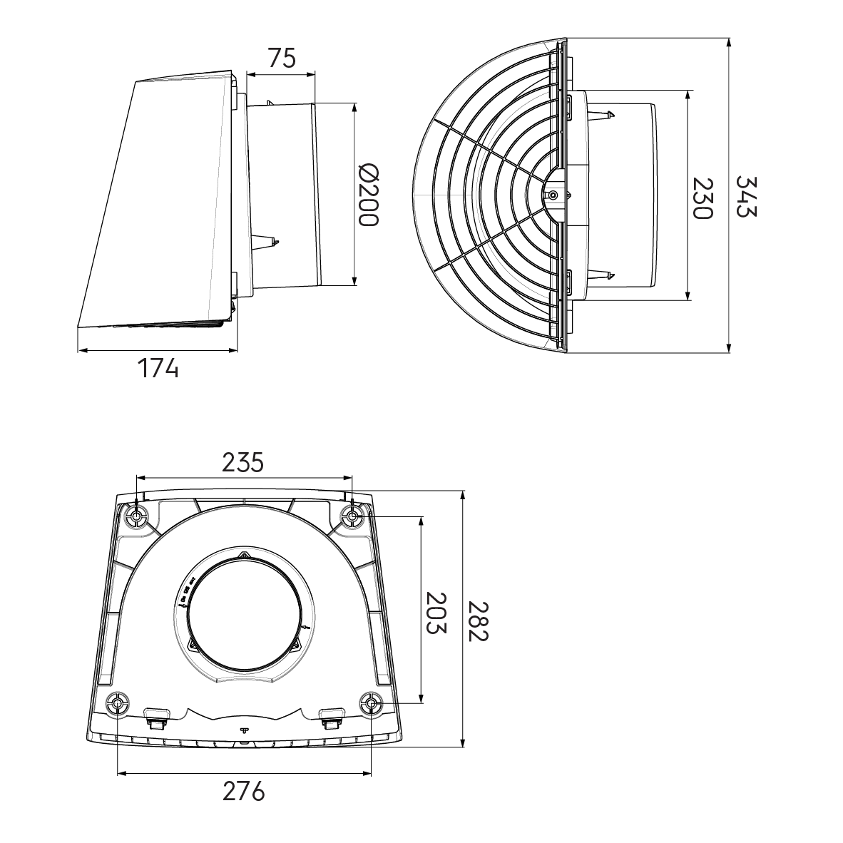 Contego Wall Terminal 200mm Black Grey