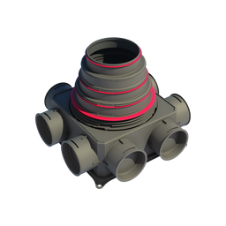 A gray Air Excellent Distribution Box DB208V125-200 with 8 connections, including a central hub and duct connections.