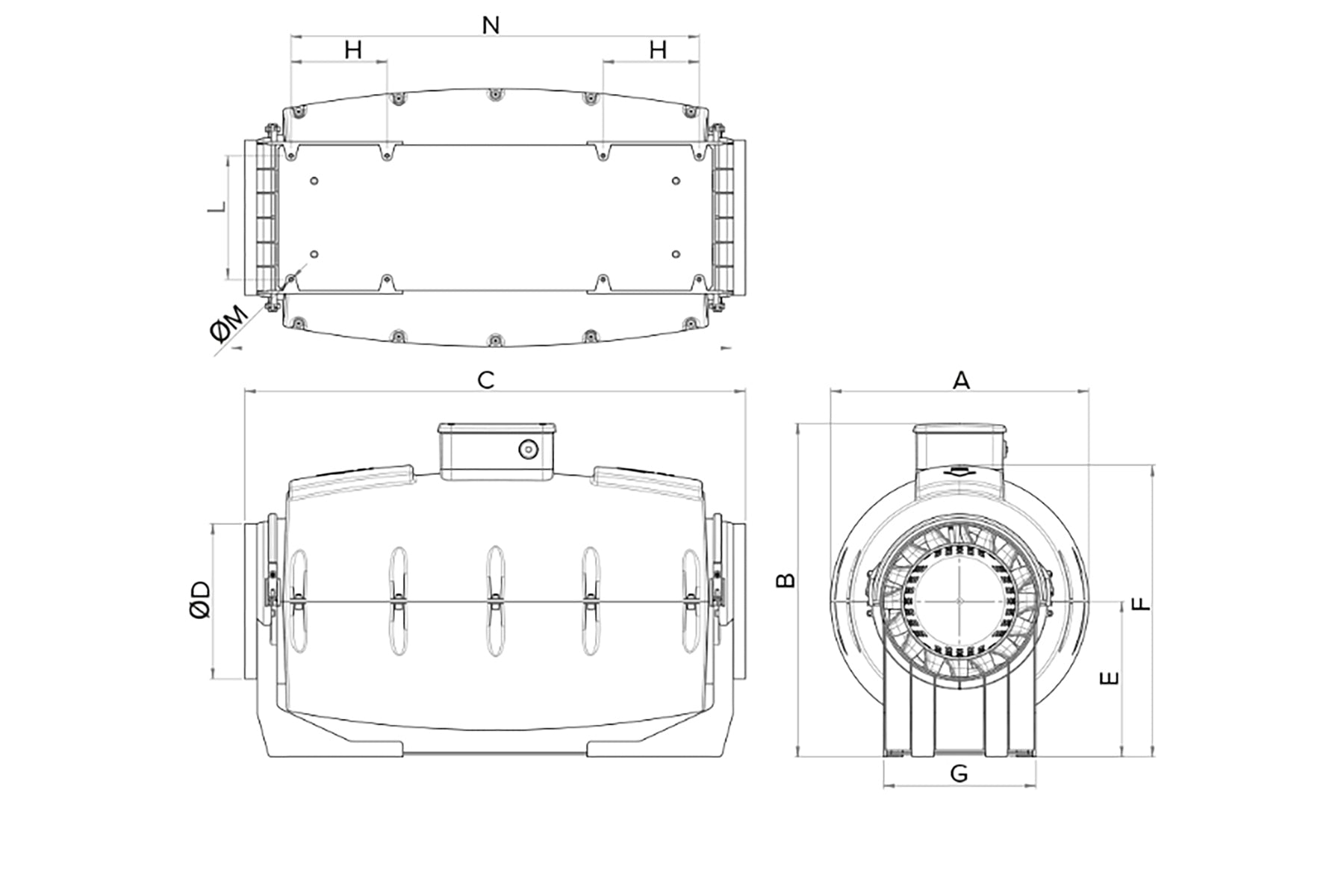 Vortice Lineo 250 Quiet ES Dimensions